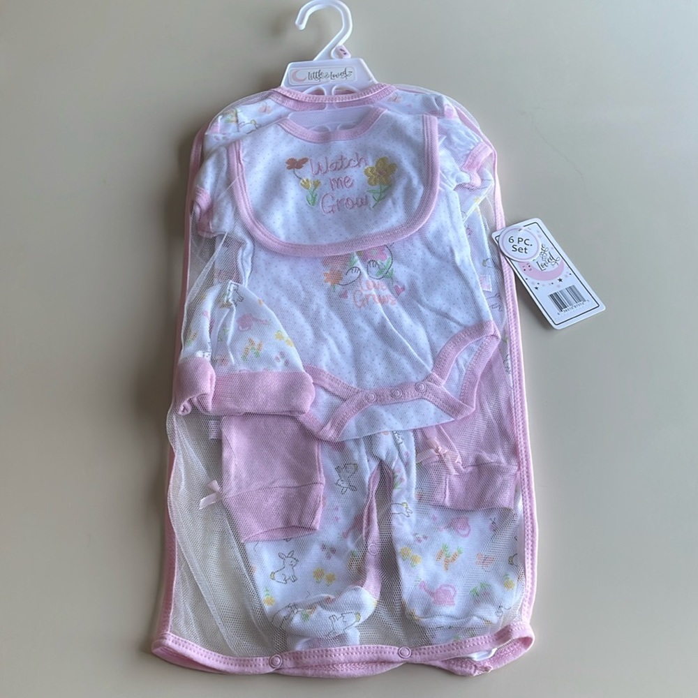 Little & Loved 6 Piece Baby Watch Me Grow Bunny Print Set 0-3 Months